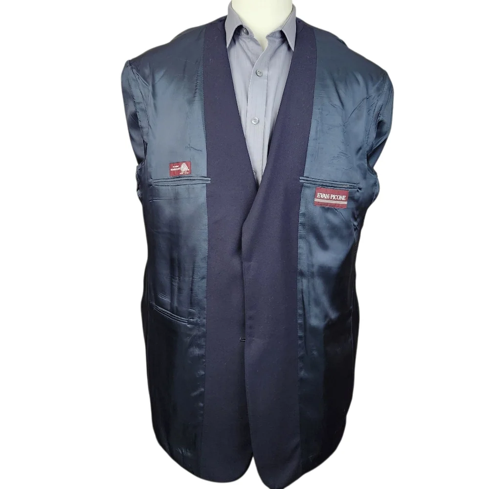 VTG Evan Picone Mens Size 46L Navy Blue  Two Button All Wool Blazer